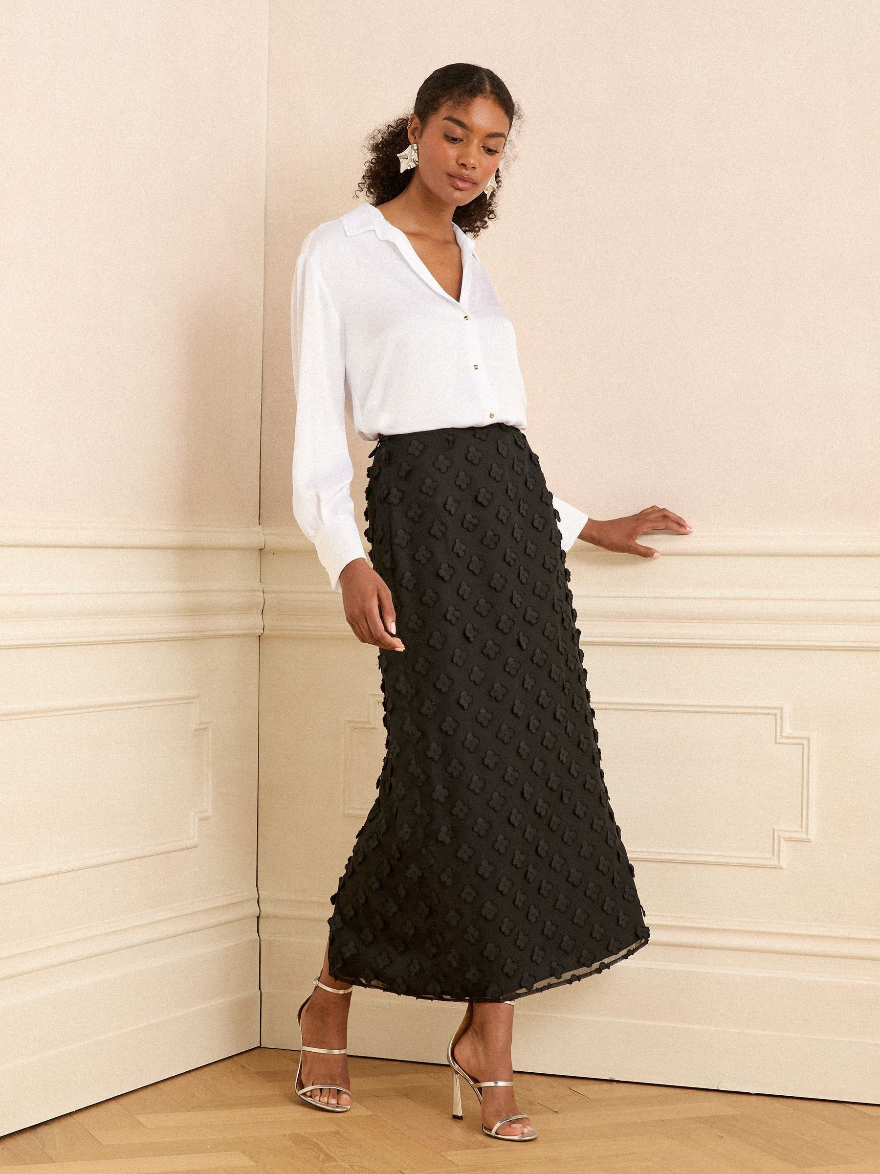 Zwart - Love & Roses 3D midirok met bloemenprint