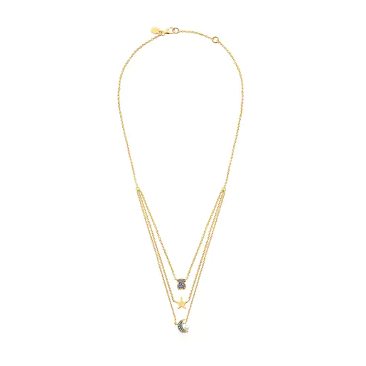 Colar com banho de ouro 18k sobre prata, diamantes e pérola Nocturne.