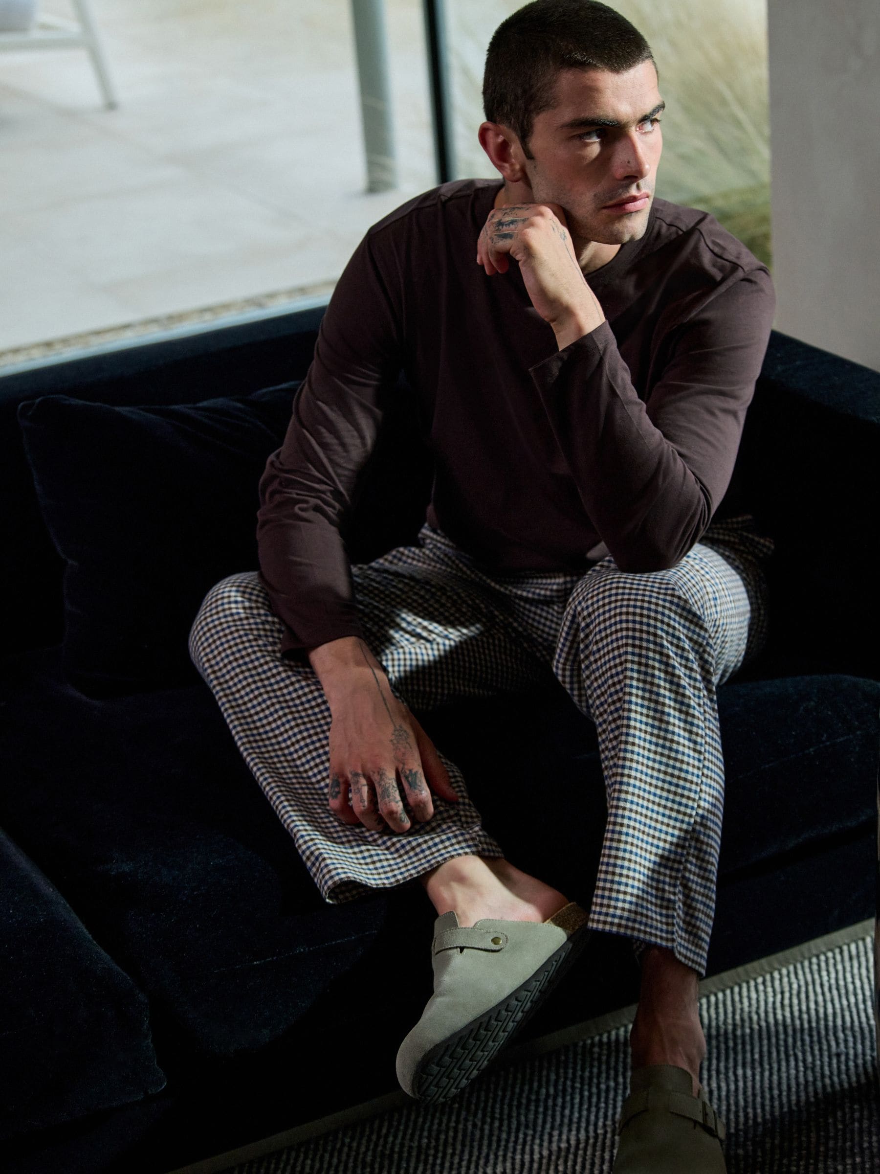 Grijs/bruin - Check Long Sleeve Woven Pyjamas Set