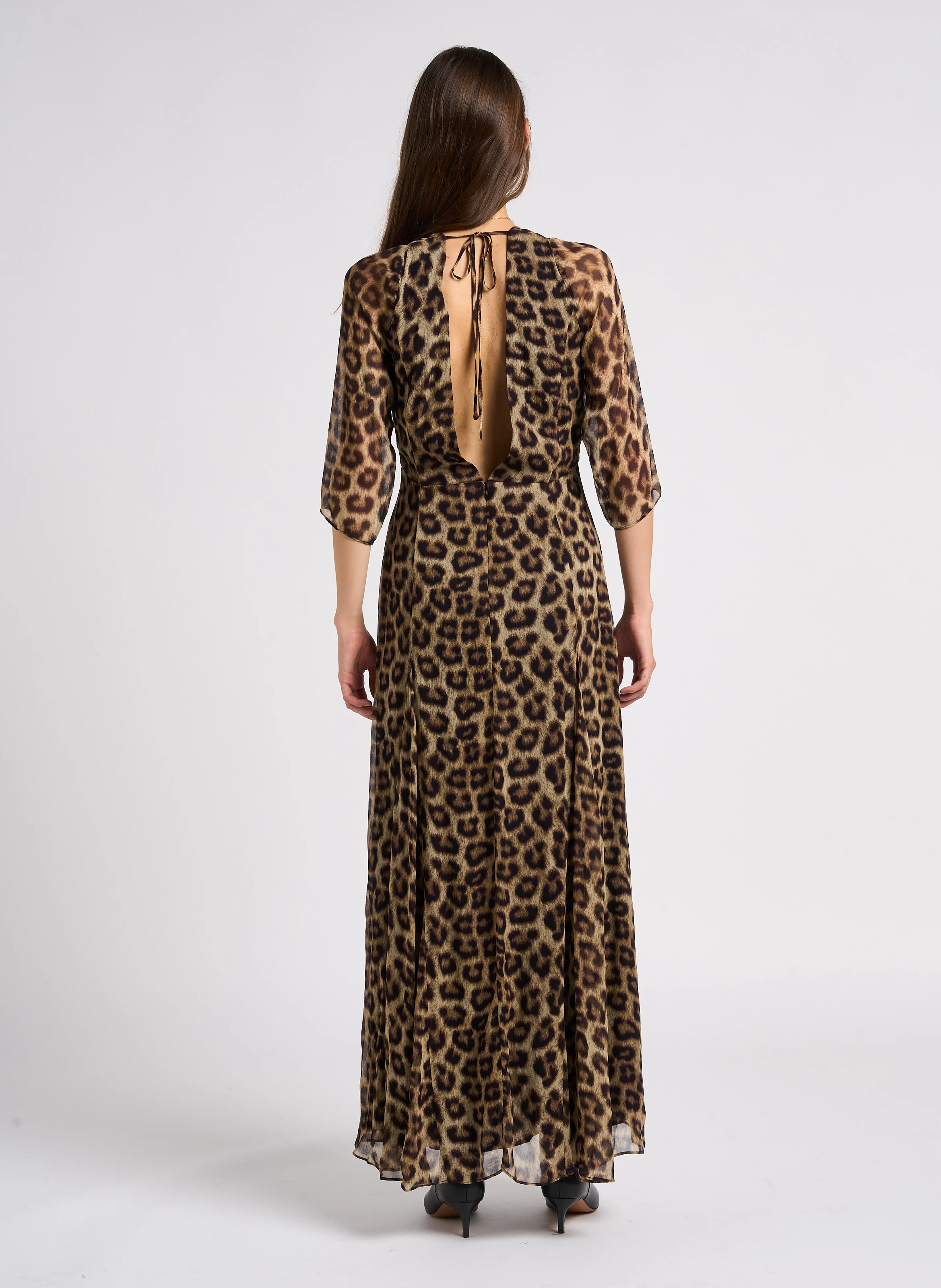 FANICA - Robe longue col rond imprimée | Beige