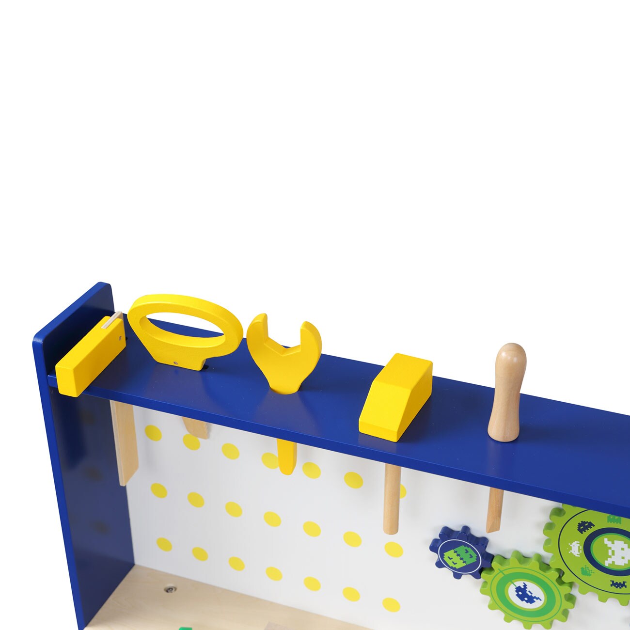 Baby Vivo Spielwerkbank / Werkbank für Kinder aus Holz - Luigi mit drehbaren Zahnrädern und 29 Teilen Zubehör