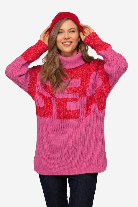 Pullover, Colorblocking Wording SEA, zweifarbig, Rollkragen, Langarm