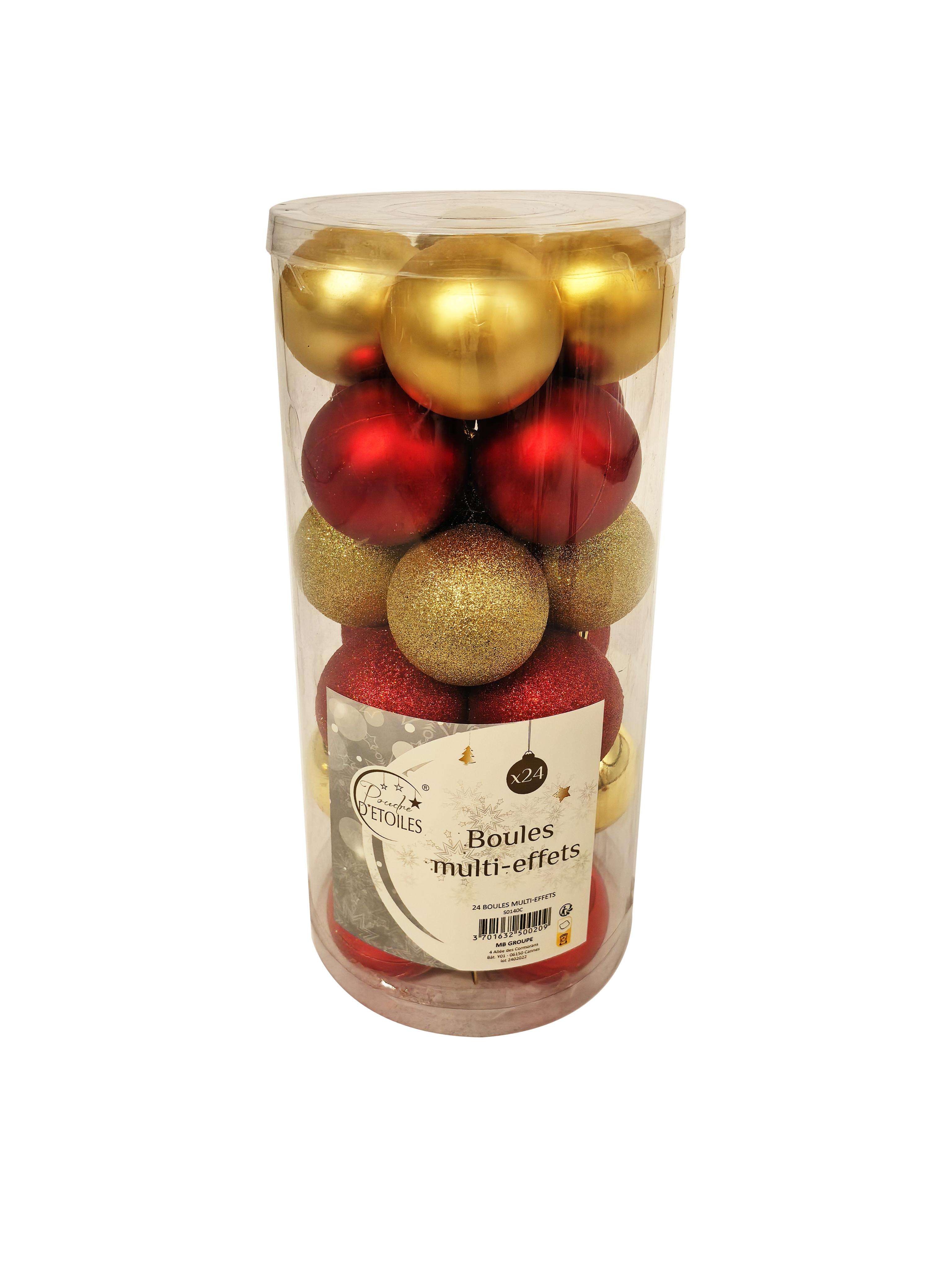 SET 24 BOULES NOEL PLASTIQUE D.6CM