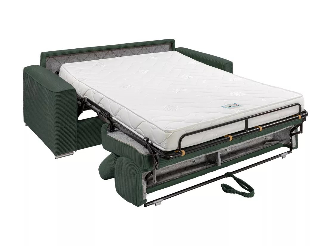 Canapé 4 places convertible express en velours côtelé vert - Couchage à lattes larges 160 cm - Matelas 14 cm - VIZIR