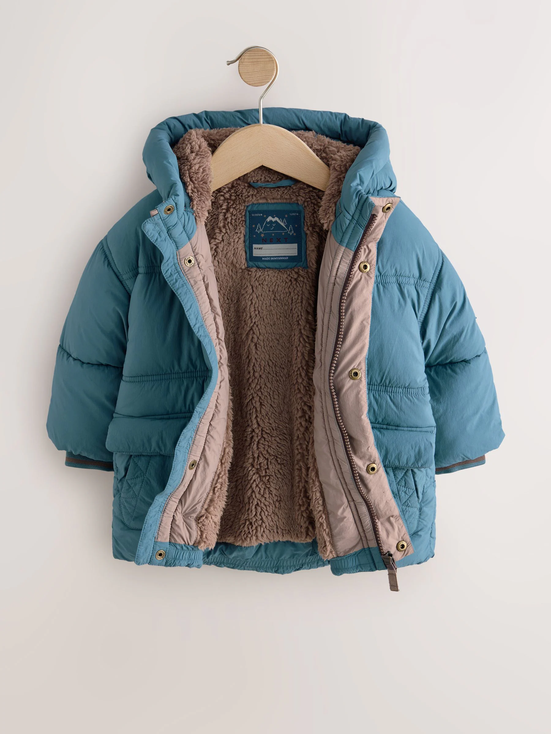 Blauw - Gewatteerde, regenbestendige jas met borgvoering (3mnd-7jr)