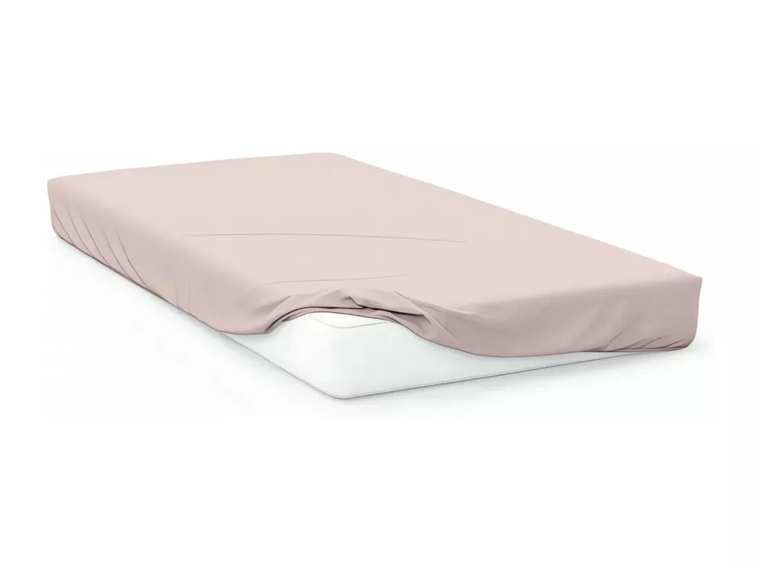 Drap housse 140x190 cm en coton 57 Fils SOLEIL D'OCRE rose