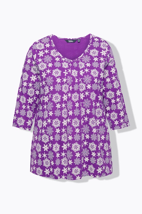 Shirt, Schneeflocken, A-Linie, V-Ausschnitt, 3/4-Arm