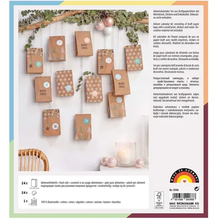 Folia Adventskalender Set Nature, mit 24 lebensmittelechten Papiertüten