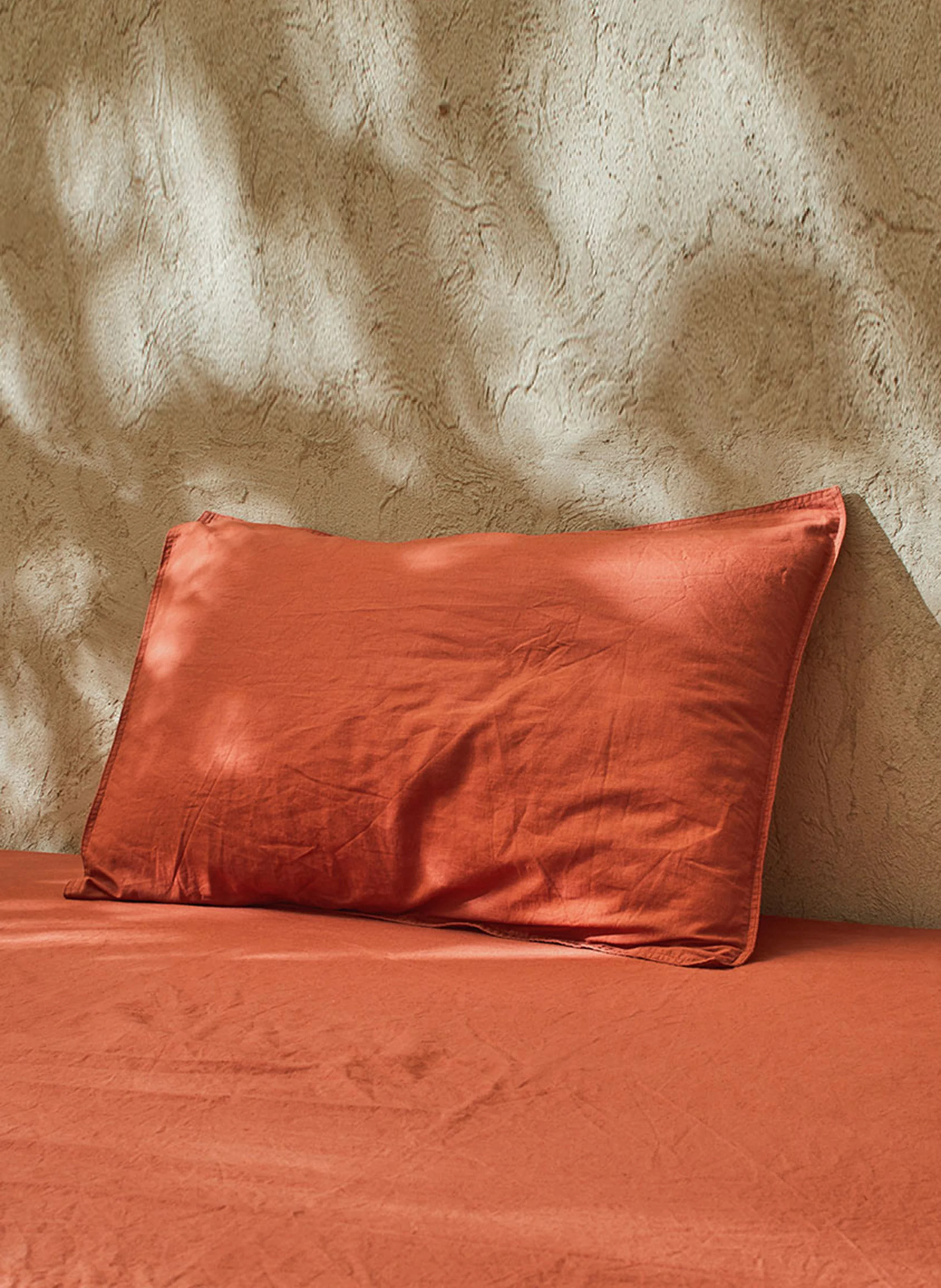 Taie d'oreiller en lin et coton biologique| Orange