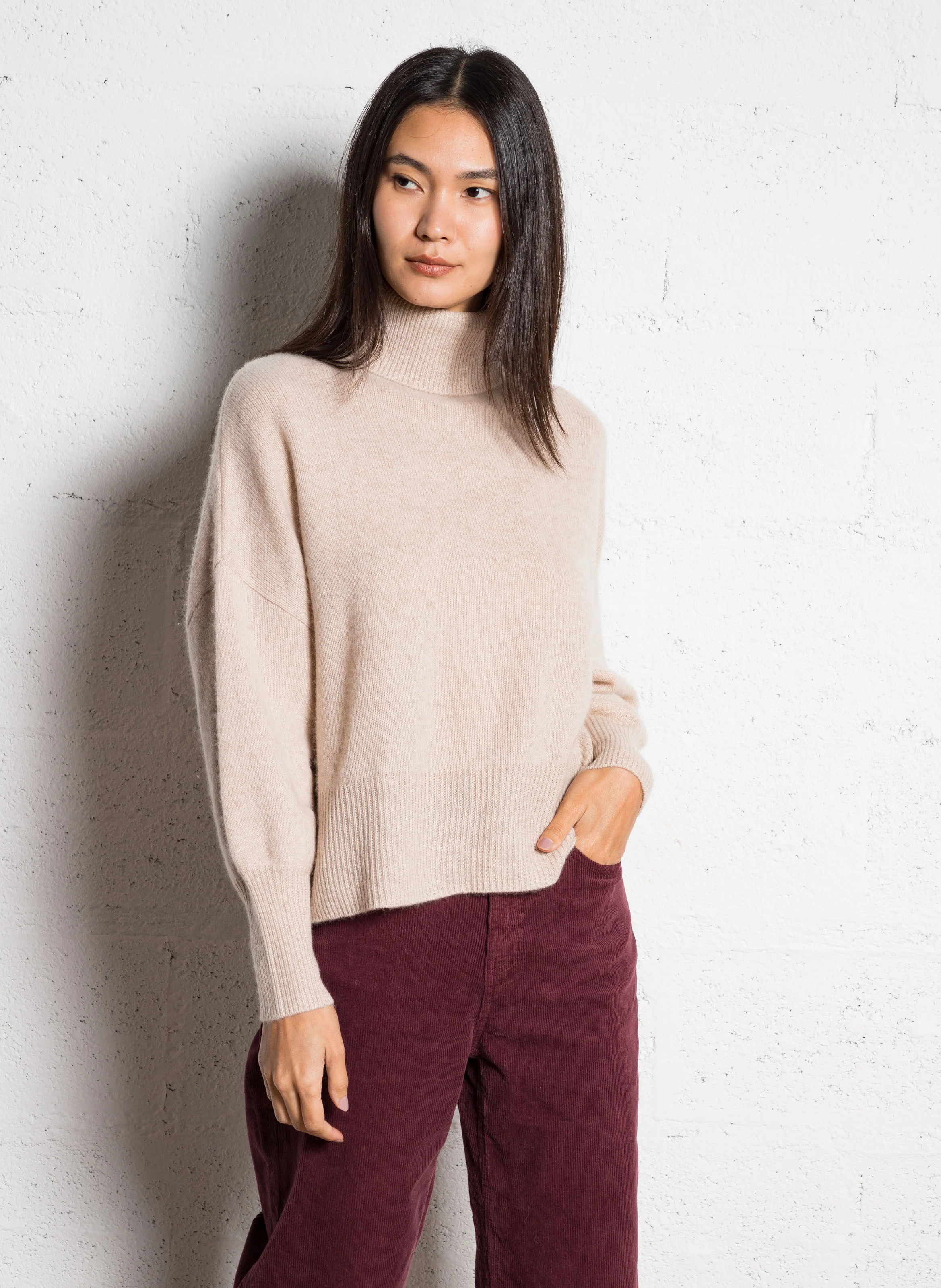 MONPRANO - Pull col roulé en cachemire | Beige