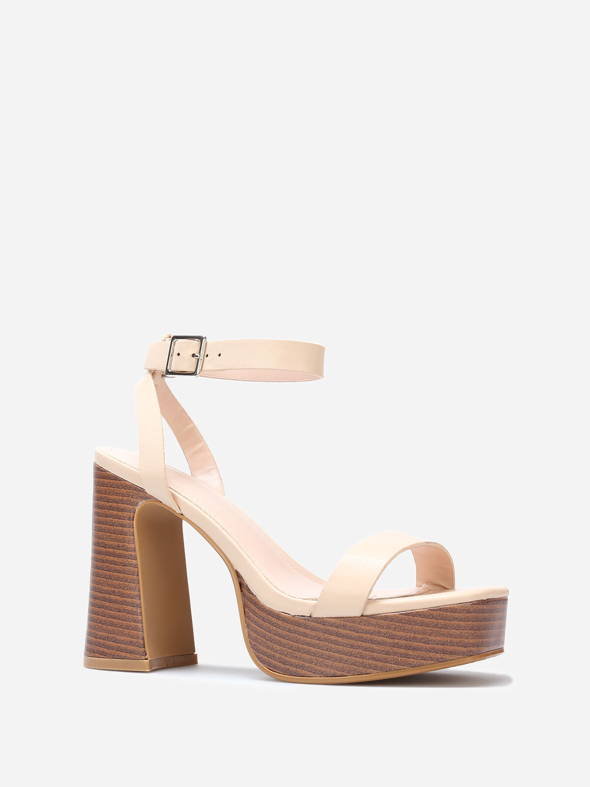 Sandales à plateforme et talon effet bois- Beige