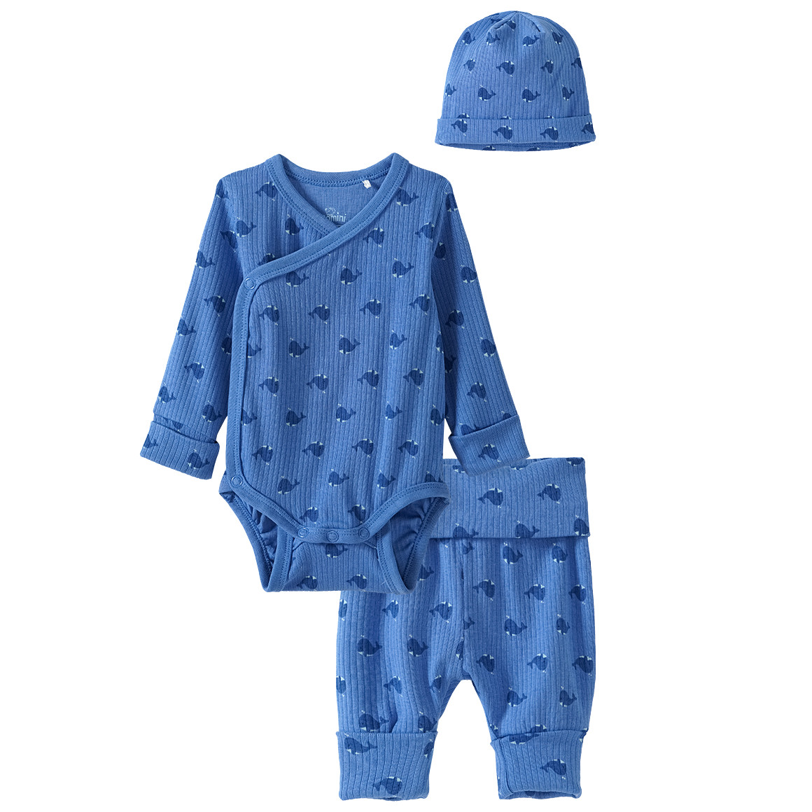 Topomini Newborn Wickelbody, Leggings und Mütze im Set hellblau