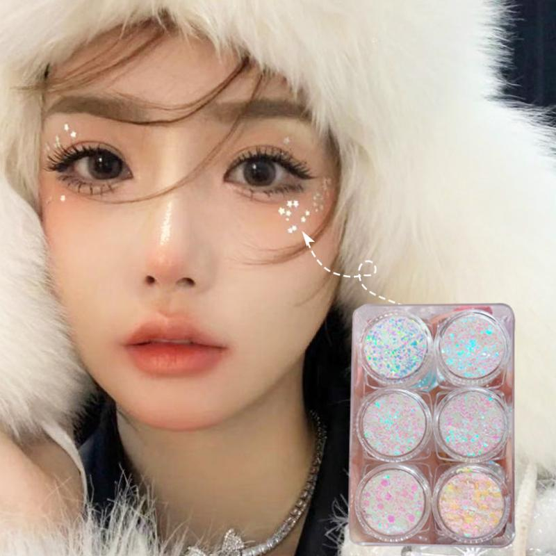 (6er Set) Holographisches Festival Gesichts- und Körper Glitzer Selbstklebende Glitter Gel Lidschatten - Style 2