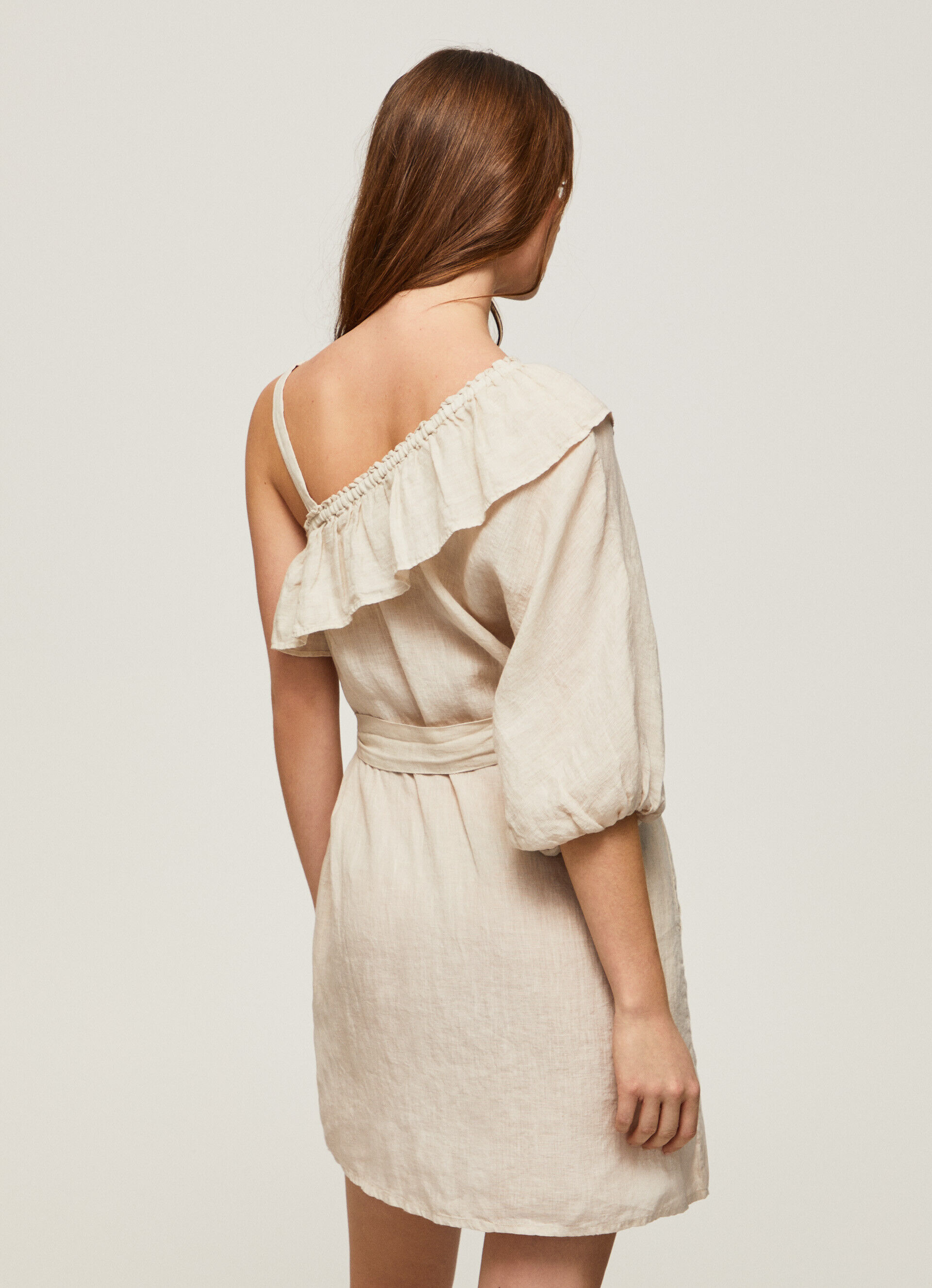 VESTIDO DE LINHO ASSIMÉTRICO - bege pedra