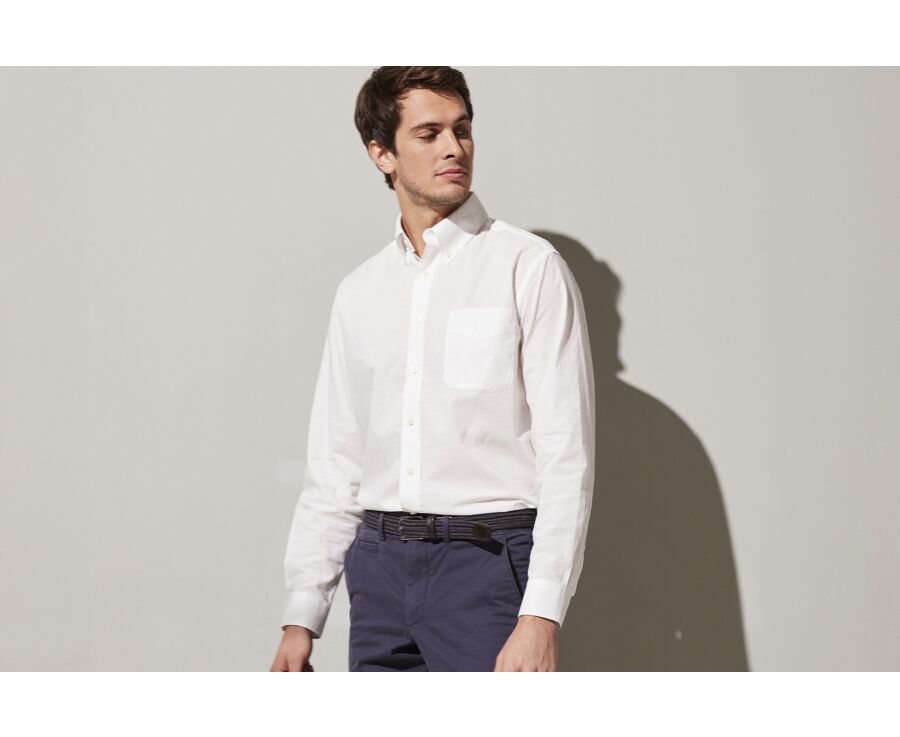 Chemise manches longues coton et lin blanche - COLTEN