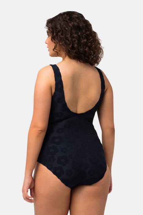 Badeanzug, Blumen-Struktur, Zipper, ohne Softcups