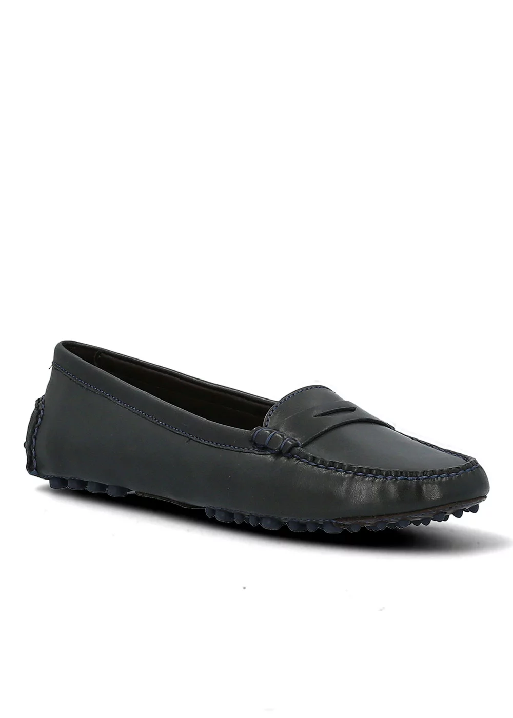 MOCASSIN ROUND DRIVER CUIR MARINE