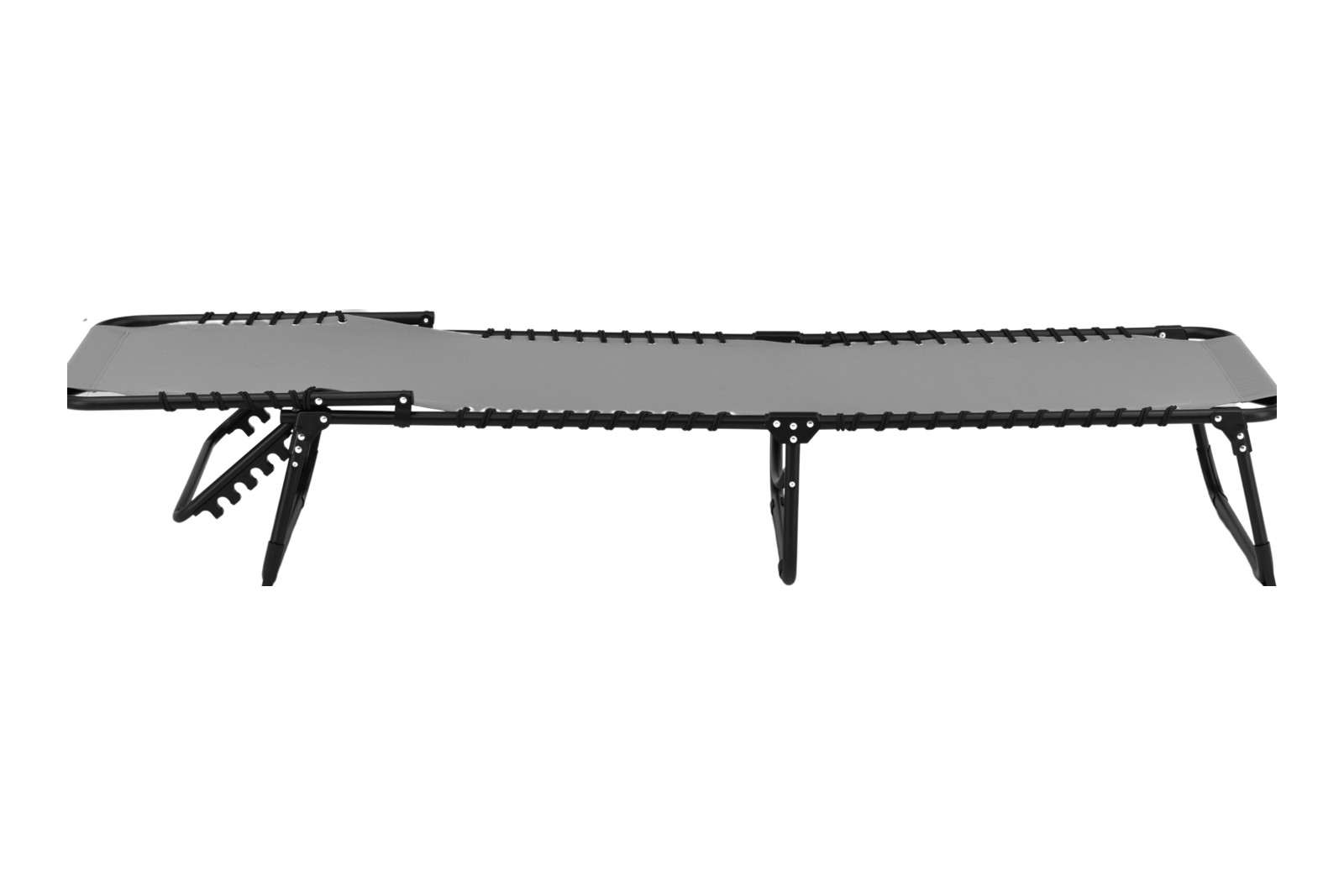 Majken solseng Sammenleggbar solseng med sortlakkert understell og grått tekstil.