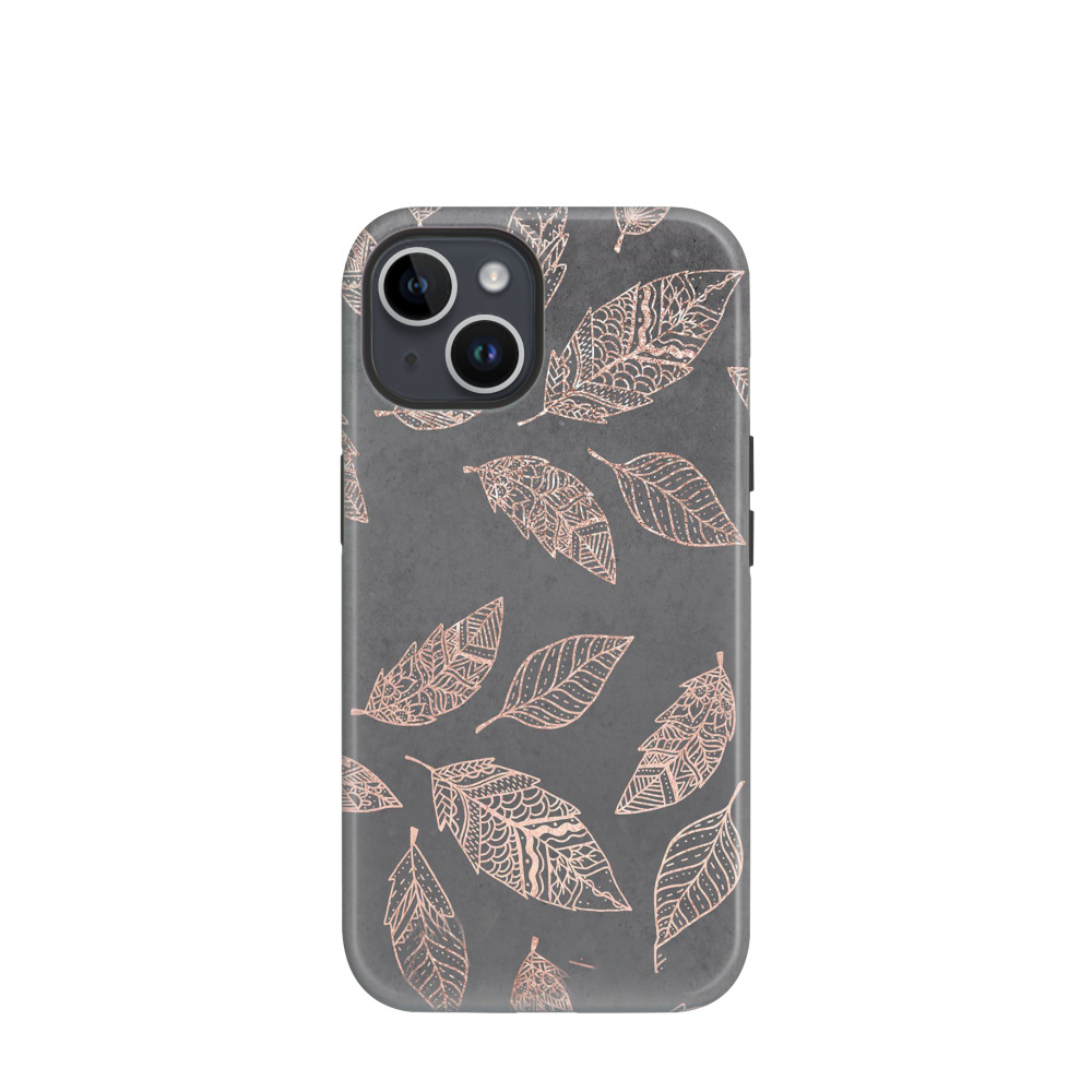 iPhone 14 Hybrid (Kunststoff / Gummi) Hülle Blätterspiel - Bronze