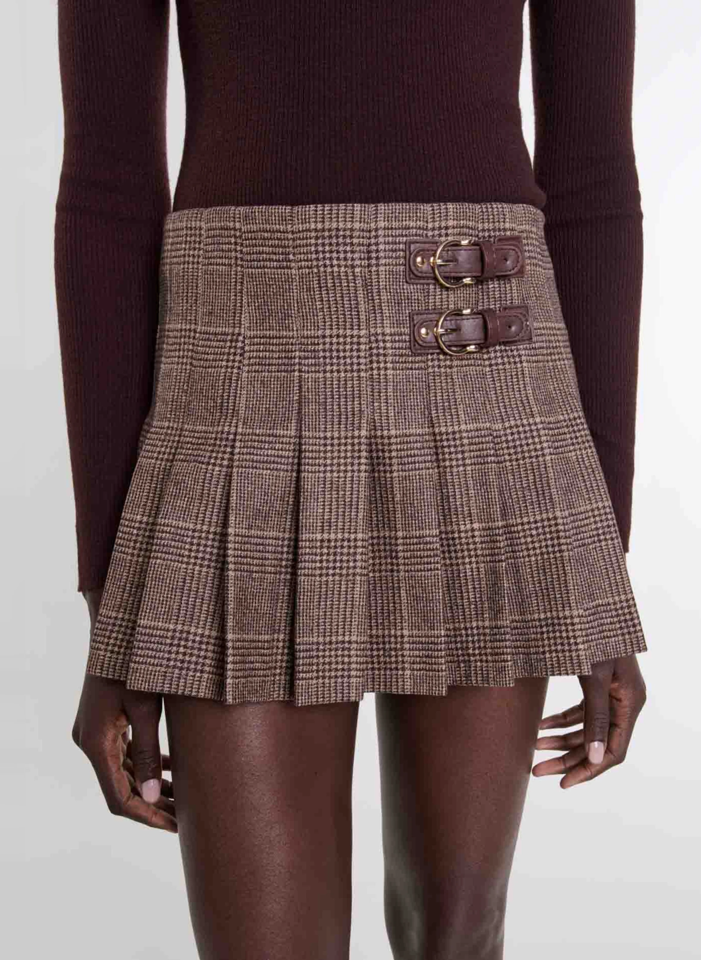 Jupe évasée à carreaux | Marron