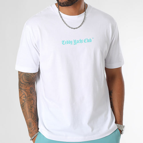 Tee Shirt Oversize Large Art Series Dripping Mono Blanc Turquoise