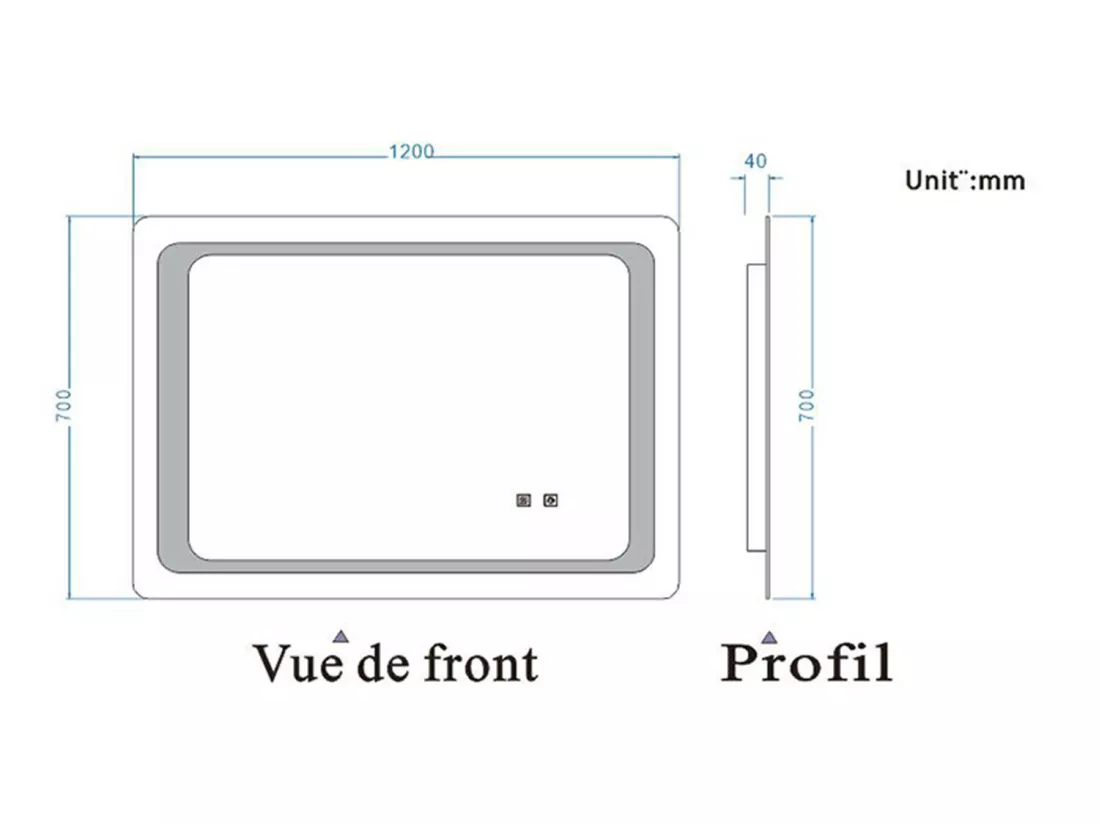 Miroir de Salle de Bain Anti-buée Miroir Lumineux LED à Double Contrôle 120 * 70cm Aica