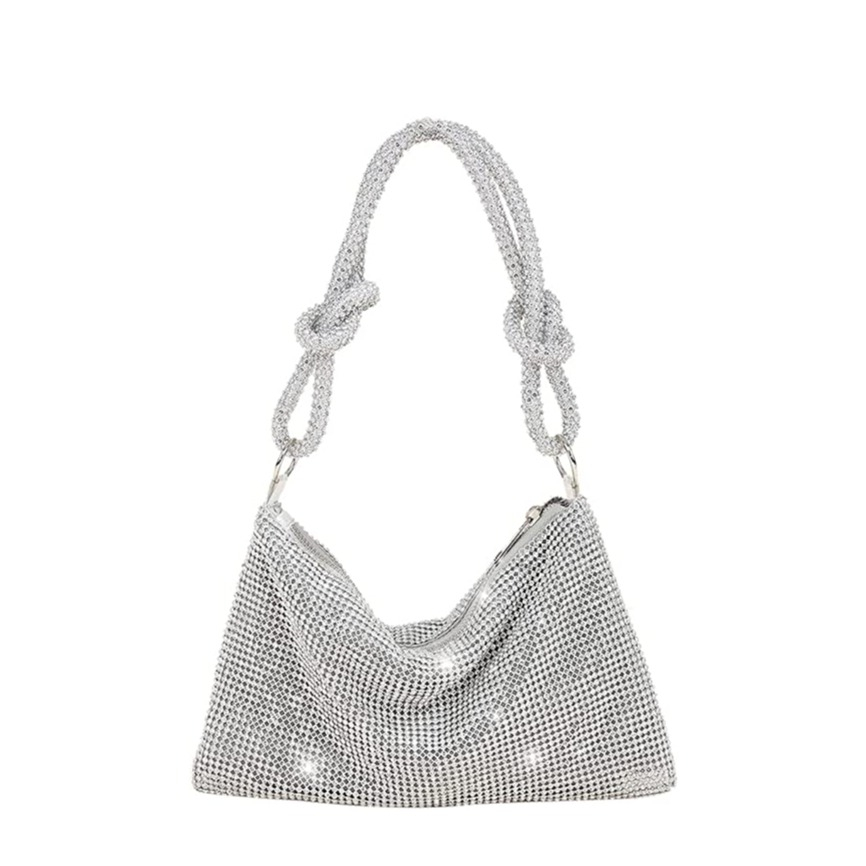 (32x16cm) Glitzer Handtasche Silvester Fashion Accessoire Party Clutch mit Strasssteinen - Silber