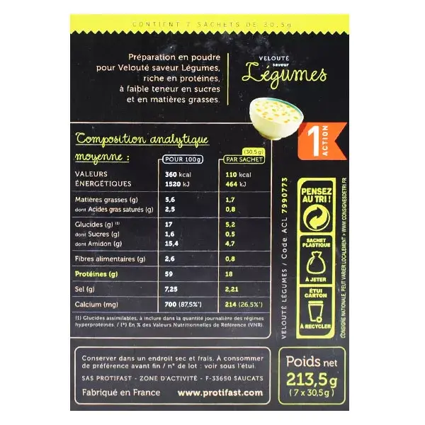 Sopa cremosa de legumes com alto teor de proteína Protifast, 7 sachês.