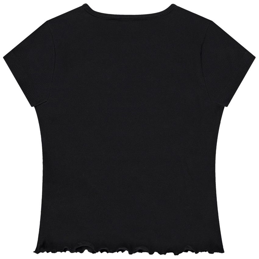 T-shirt manches courtes côtelé et ajouré pour fille - Noir