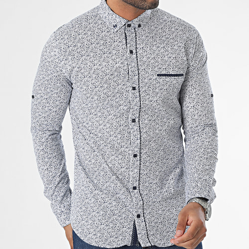 Chemise Manches Longues Blanc Bleu Marine