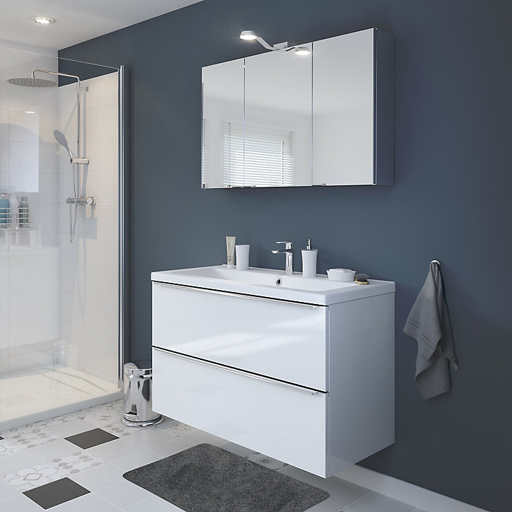 Meuble sous vasque à suspendre GoodHome Imandra blanc 100 cm + plan vasque Nira