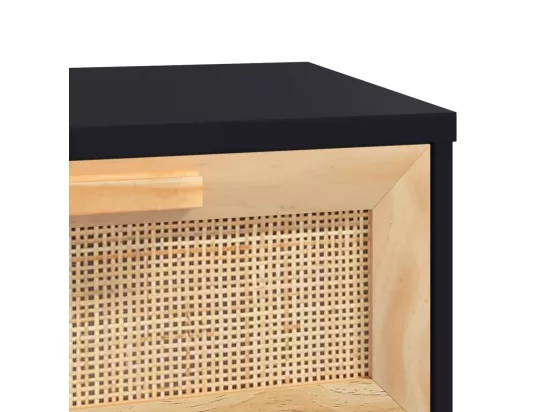 Table console Noir 80x30x75 cm Bois massif pin /rotin naturel