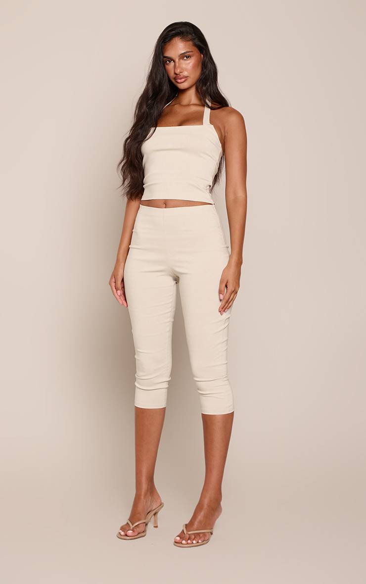 Crème Ensemble Coordonné Haut Dos-nu En Tissu Extensible