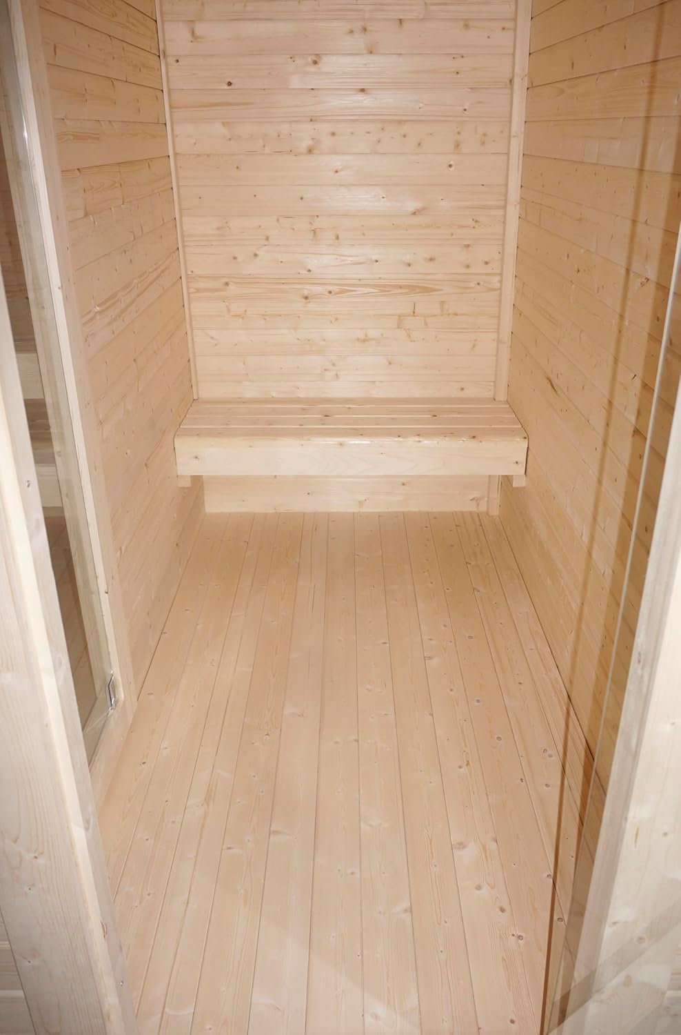 SANOTECHNIK Outdoorsauna VAASA – Außensauna für 4–6Personen 310×230×219,5cm, Harvia8kW Ofen, Thermo-Fichtenholz, ESG-Glas – Art.Nr. F30130