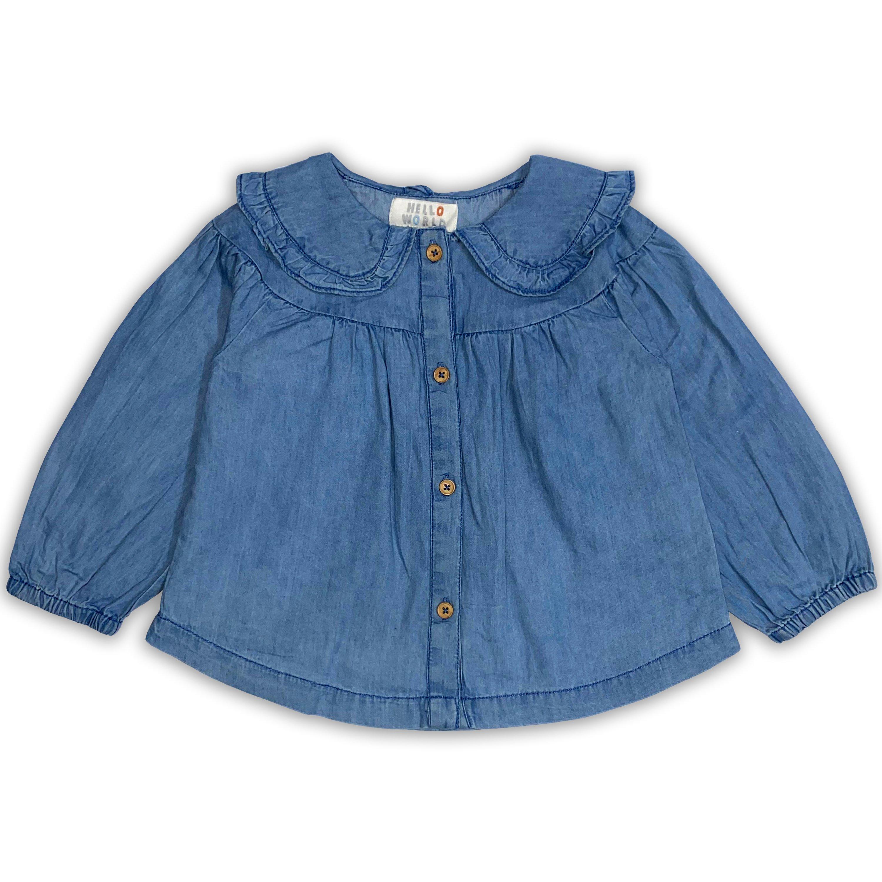 Hello World Denim Top And Cotton Leggings Set Babies