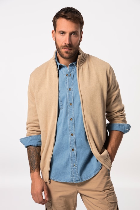 Strickjacke, Stehkragen, Rippbündchen