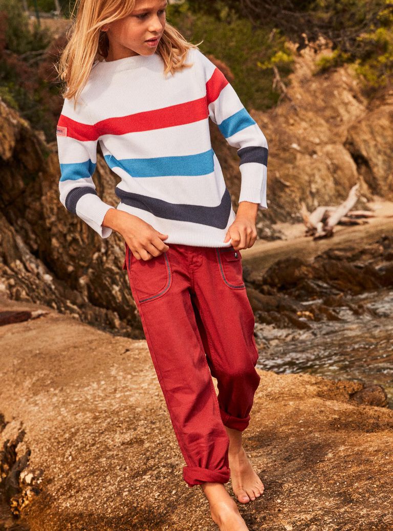 Pantalon regular rouge à bandes contrastantes
