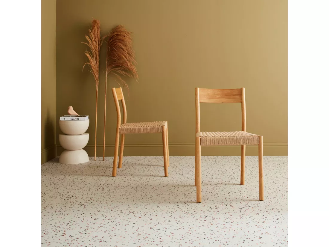 Lot de 2 chaises naturelles en bois et cordage. Ella. L 49.5 x P 53 x H 82cm