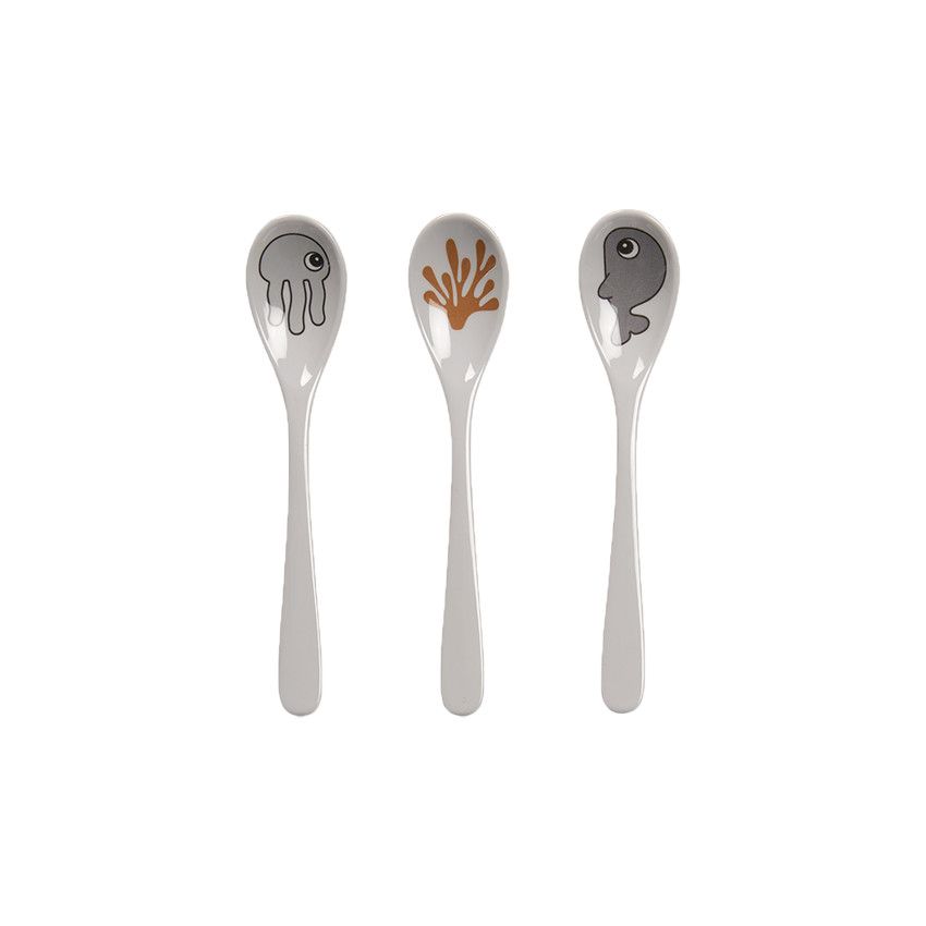 Lot de 3 cuillères Dreamy Sea Friends - Gris/Moutarde - Ecru