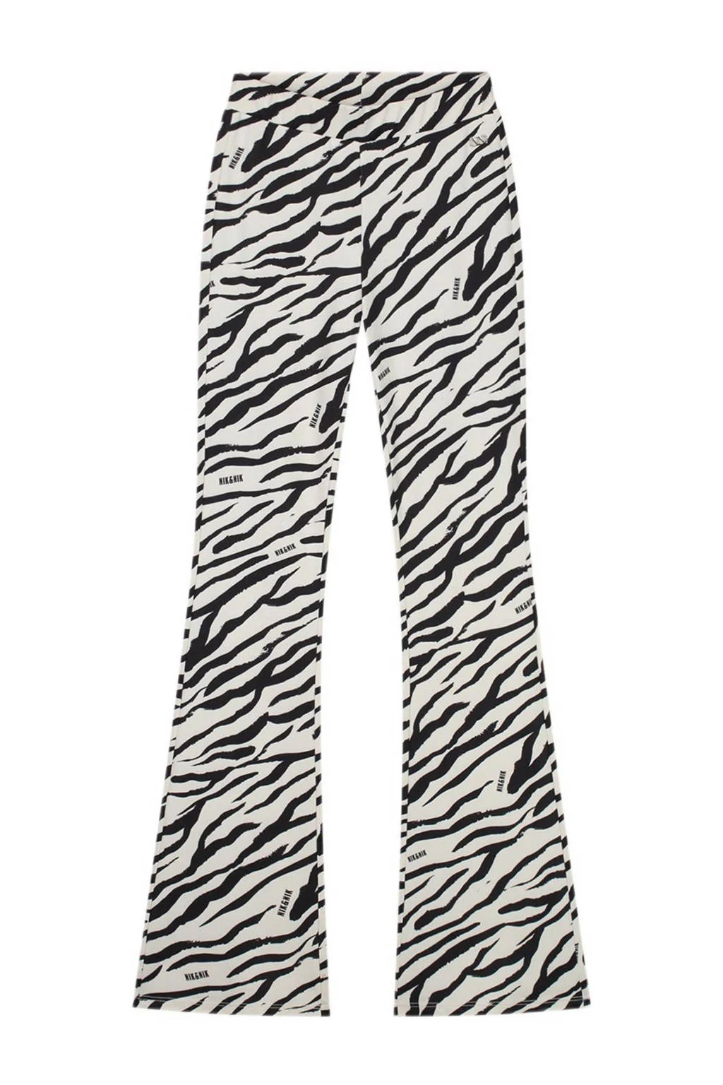 NIK&NIK flared broek met zebraprint ecru/zwart