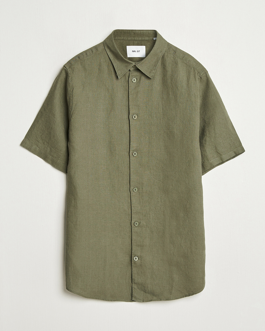 NN07 Enzo Linen Short Sleeve Shirt Capers Green