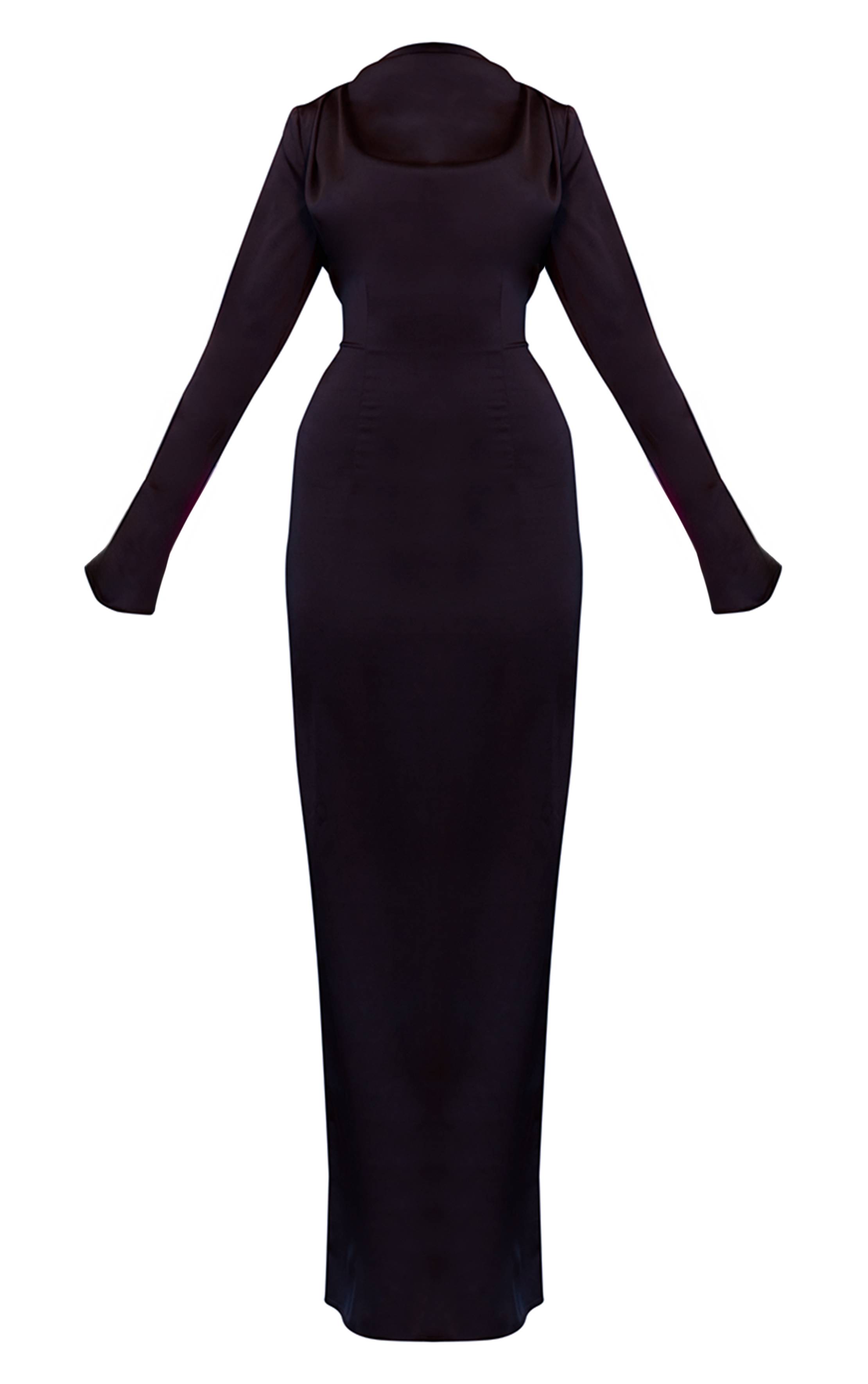 Bleu Marine Robe Longue Satinée À Dos Drapé PLT Label