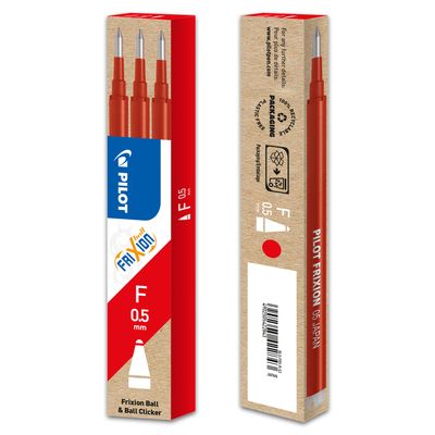 Pilot Frixion Ball - 3 Recharges pour rollers effaçables - 0,5 mm - rouge