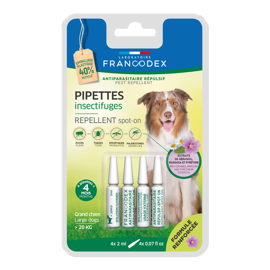 Pipettes insectifuges pour chien <lt/>20 kg x4