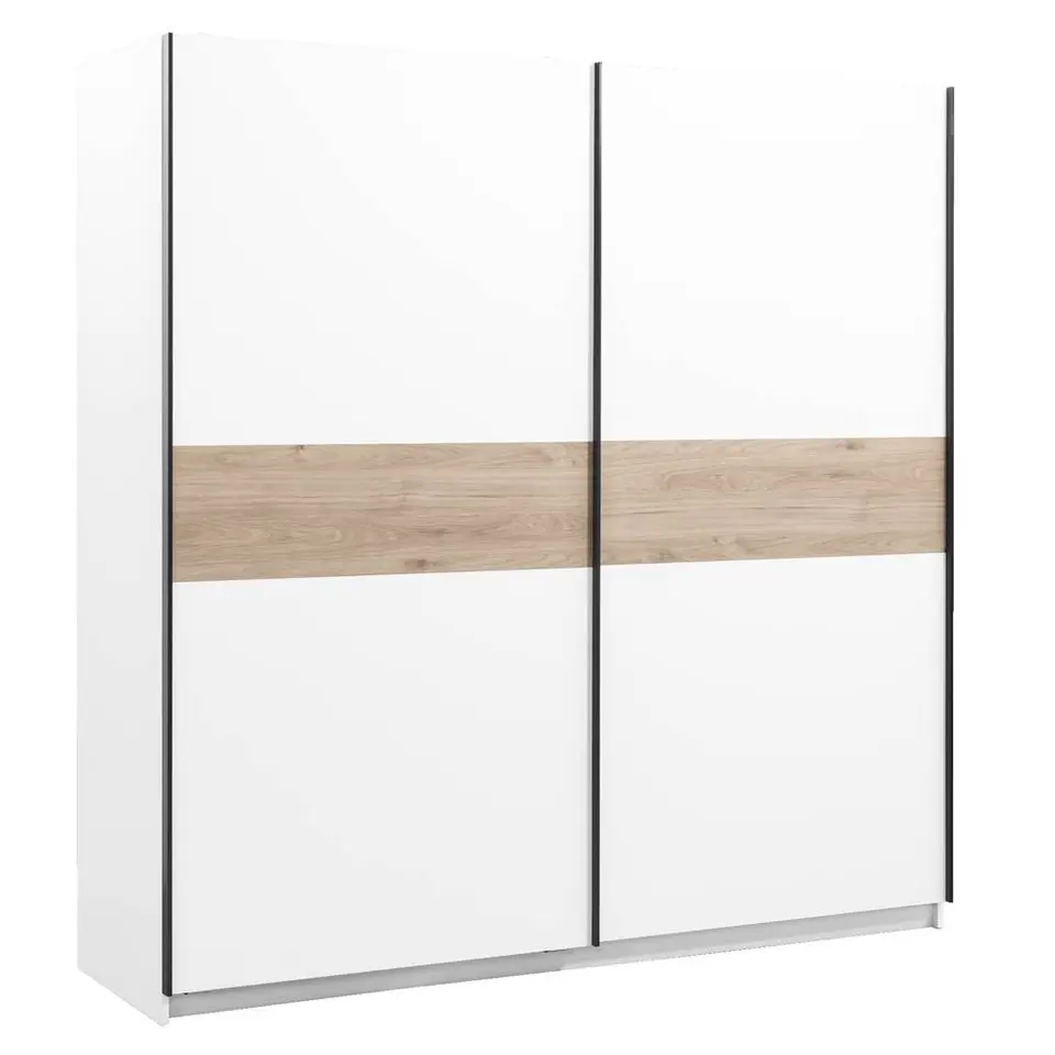 Schuifdeurkast Genua - wit/eikenkleur - 204x200x60 cm