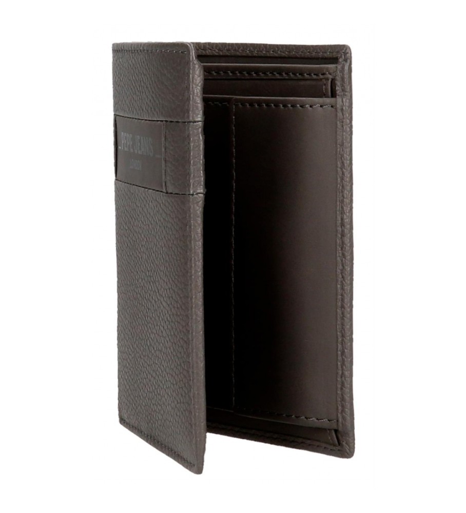 Carteira Pepe Jeans Vertical Checkbox em couro com porta-moedas, cinza