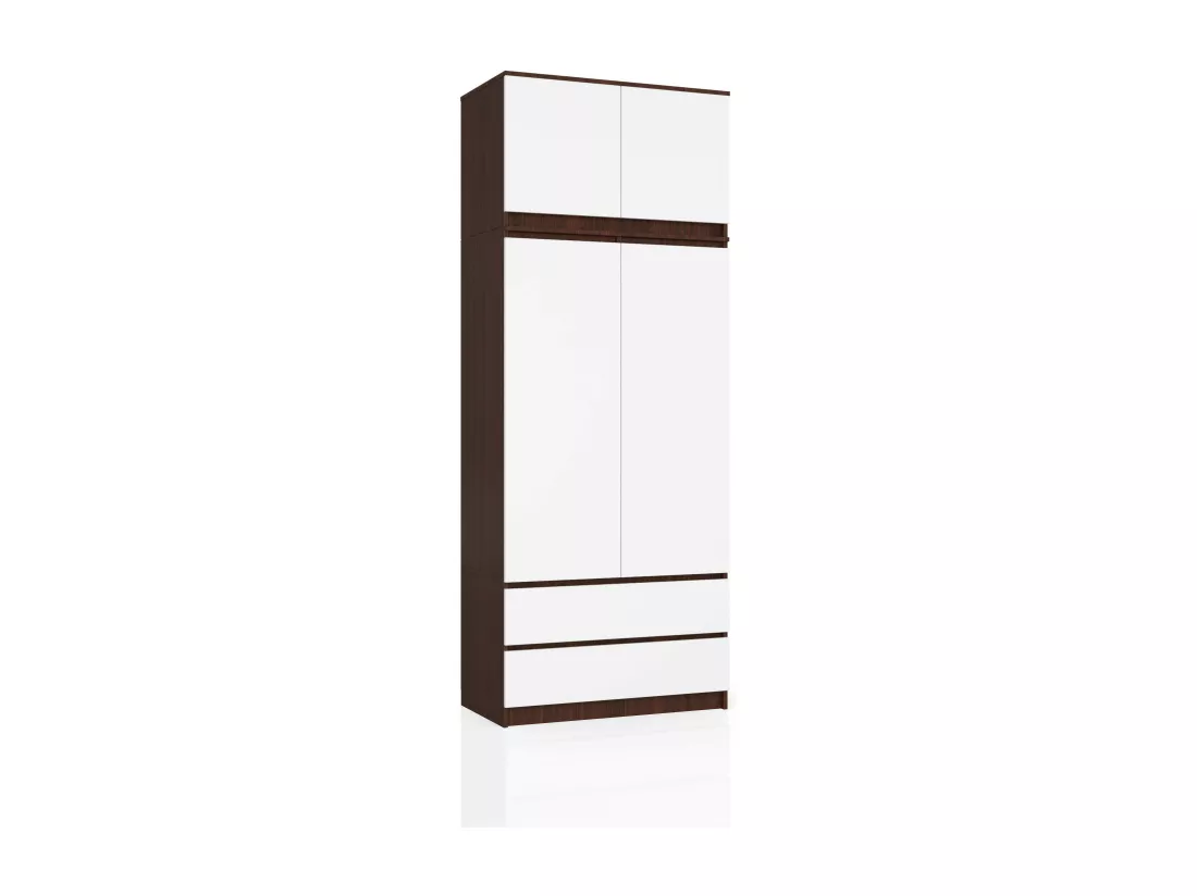 Armoire avec surmeuble AKORD S90 Wengé 90 cm 2 portes 2 tiroirs façade Blanche 6 étagères 90x51x234 cm
