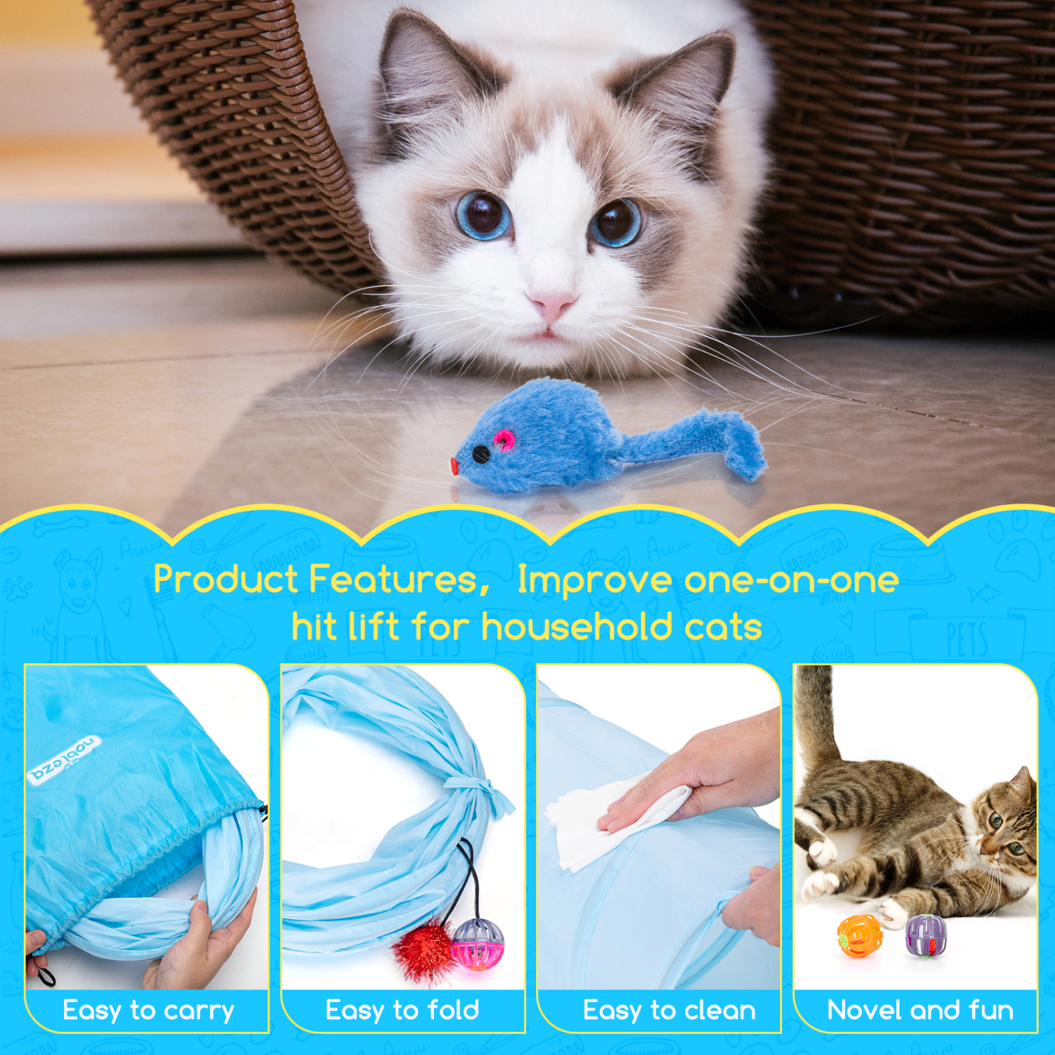 Nobleza - Pacote de Brinquedos para Gatos, Incluindo Túnel, Ratinhos, Diversas Bolas, Sinos, Molas e Catnip, 24 Peças