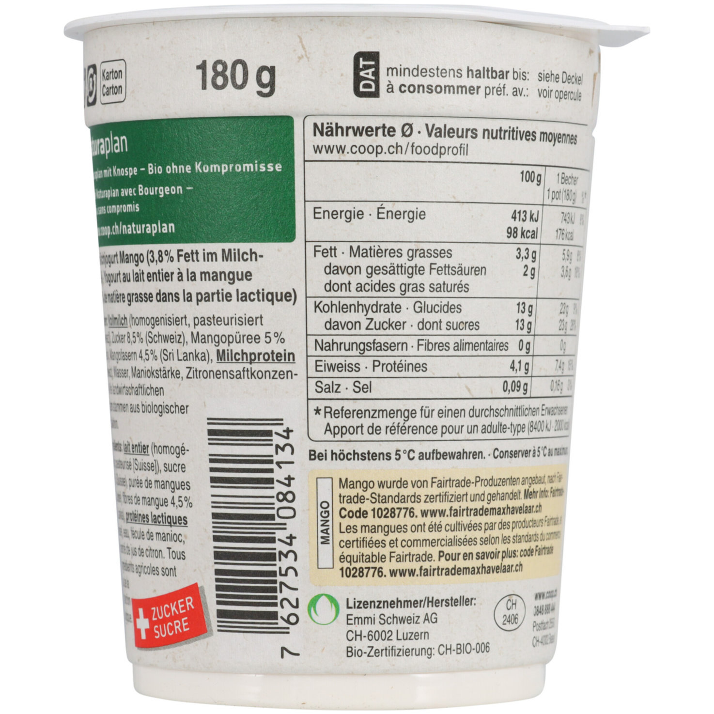 Naturaplan Bio Fairtrade Joghurt Mango 2x180g