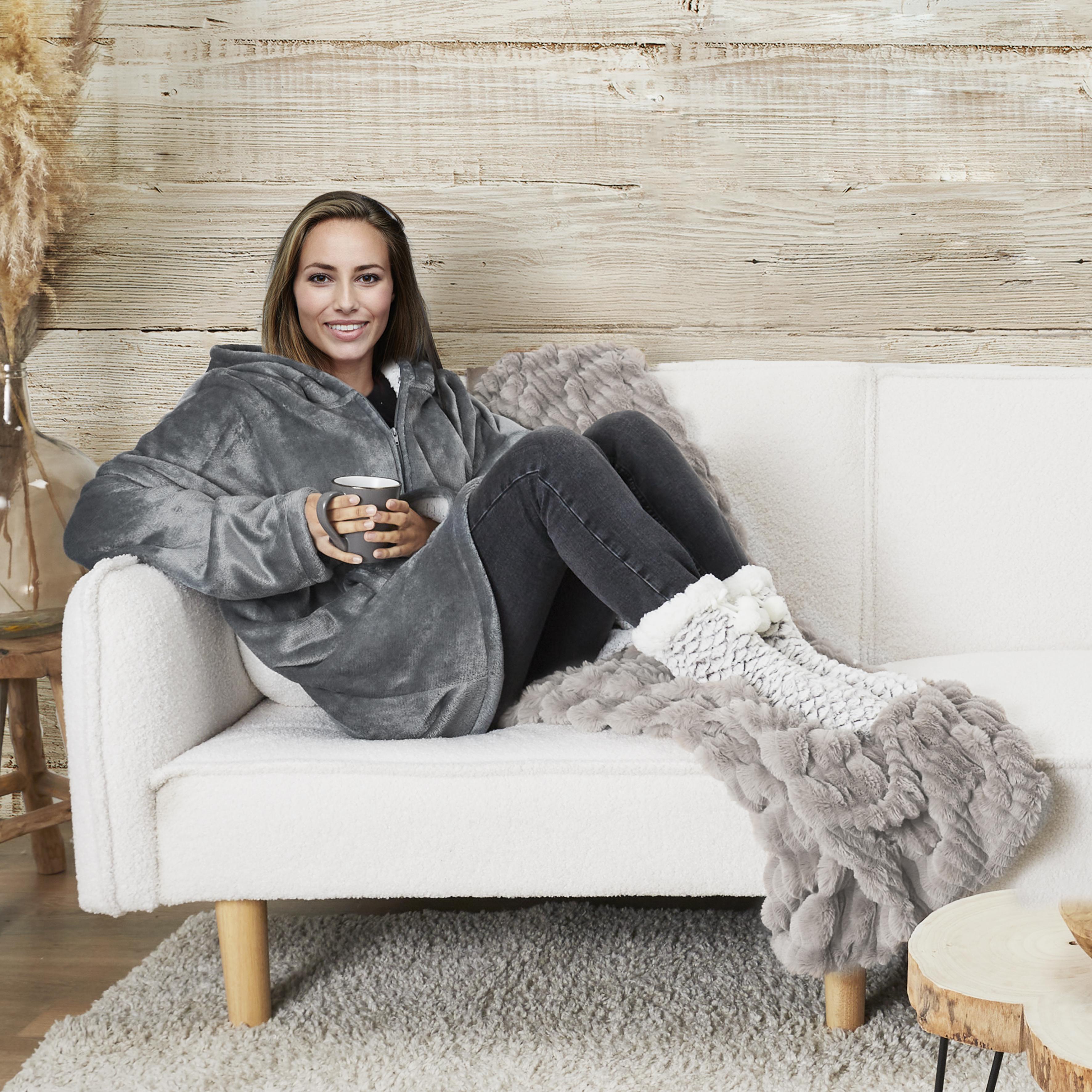 SWEAT CAPUCHE FERMETURE INTERIEUR SHERPA GRIS